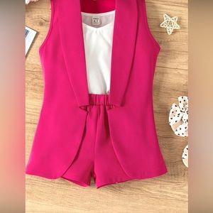Toddler Girls Solid Cami Top & Shorts & Vest Coat
